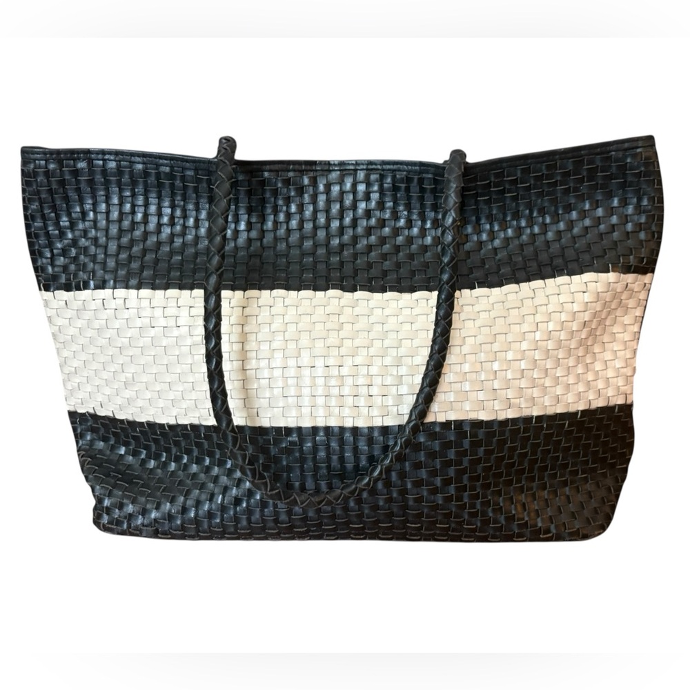 Bembien Emme Leather Woven Handbag Handmade Tote Bag Black White